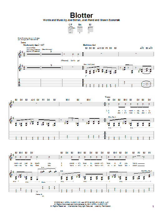 Stone Sour Blotter sheet music notes and chords arranged for Guitar Tab