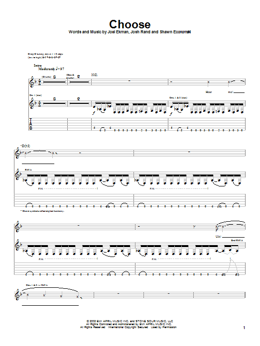Stone Sour Choose sheet music notes and chords arranged for Guitar Tab