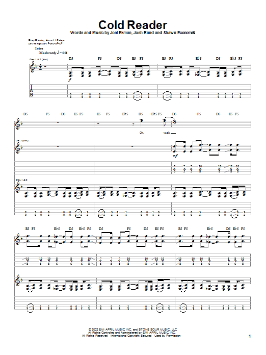 Stone Sour Cold Reader sheet music notes and chords arranged for Guitar Tab