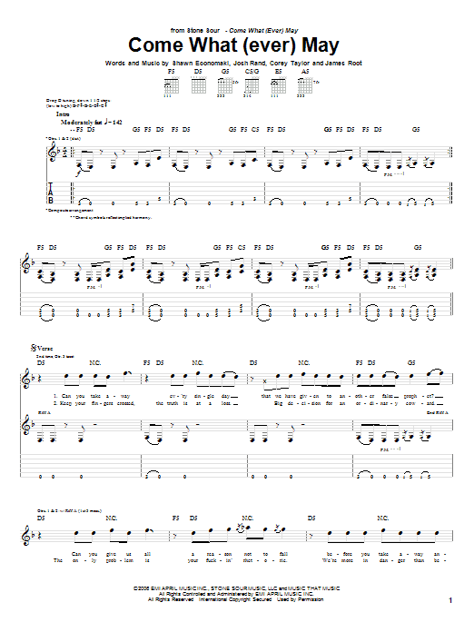 Stone Sour Come What(ever) May sheet music notes and chords arranged for Guitar Tab
