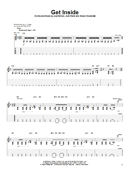 Stone Sour Get Inside sheet music notes and chords arranged for Guitar Tab