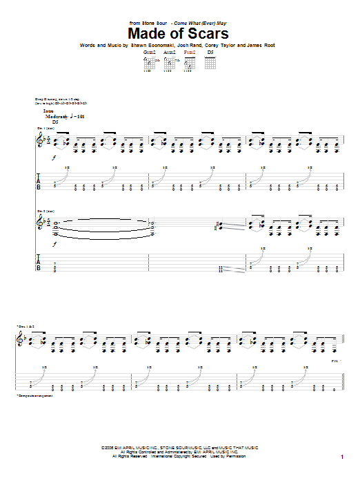 Stone Sour Made Of Scars sheet music notes and chords arranged for Guitar Tab