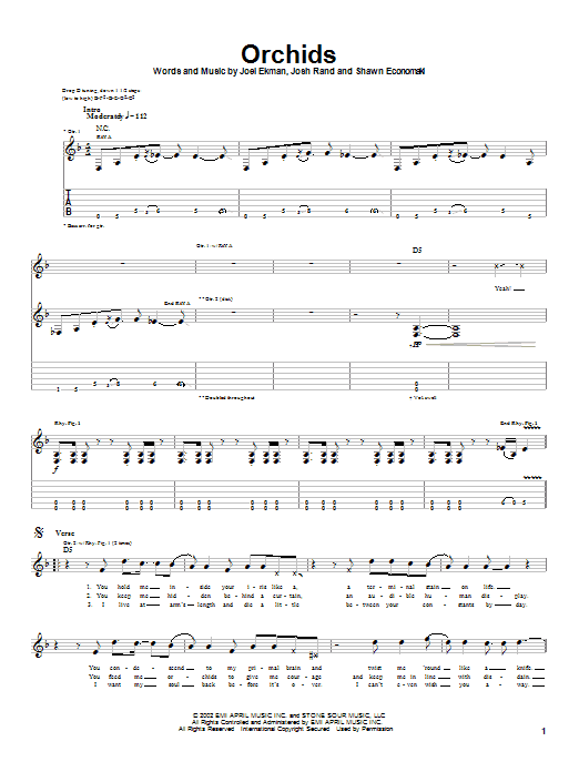 Stone Sour Orchids sheet music notes and chords arranged for Guitar Tab