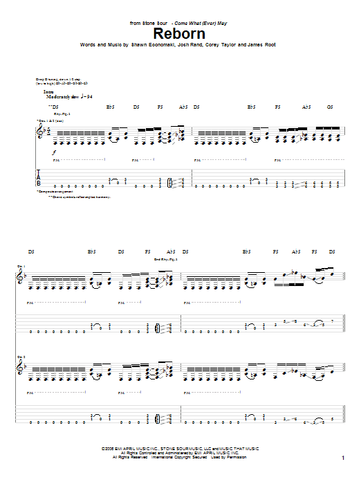 Stone Sour Reborn sheet music notes and chords arranged for Guitar Tab