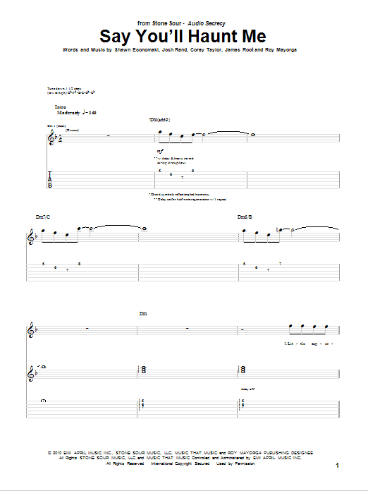 Stone Sour Say You'll Haunt Me sheet music notes and chords arranged for Guitar Tab