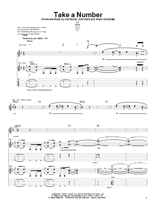Stone Sour Take A Number sheet music notes and chords arranged for Guitar Tab