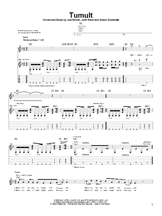 Stone Sour Tumult sheet music notes and chords arranged for Guitar Tab