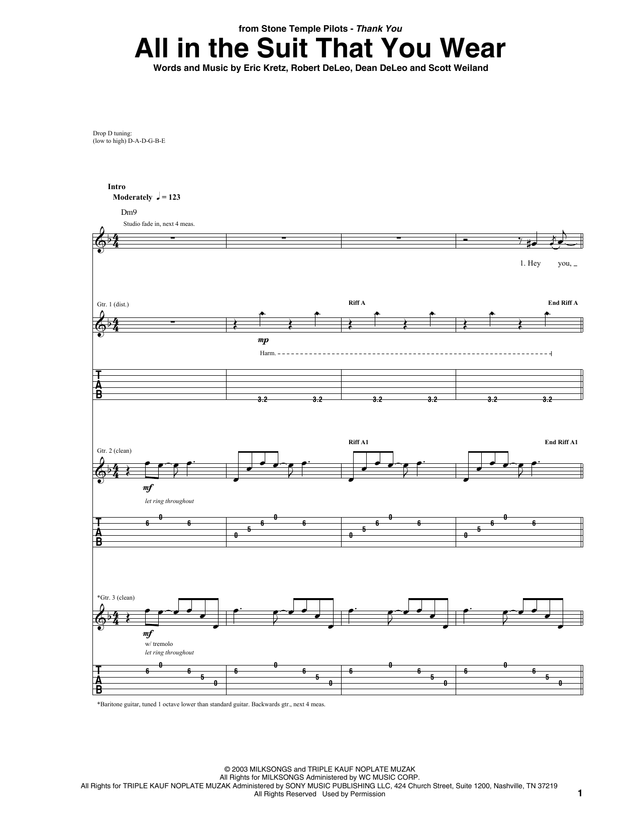Stone Temple Pilots All In The Suit That You Wear sheet music notes and chords arranged for Guitar Tab