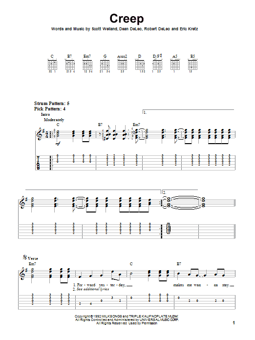 Stone Temple Pilots Creep sheet music notes and chords arranged for Piano, Vocal & Guitar Chords (Right-Hand Melody)