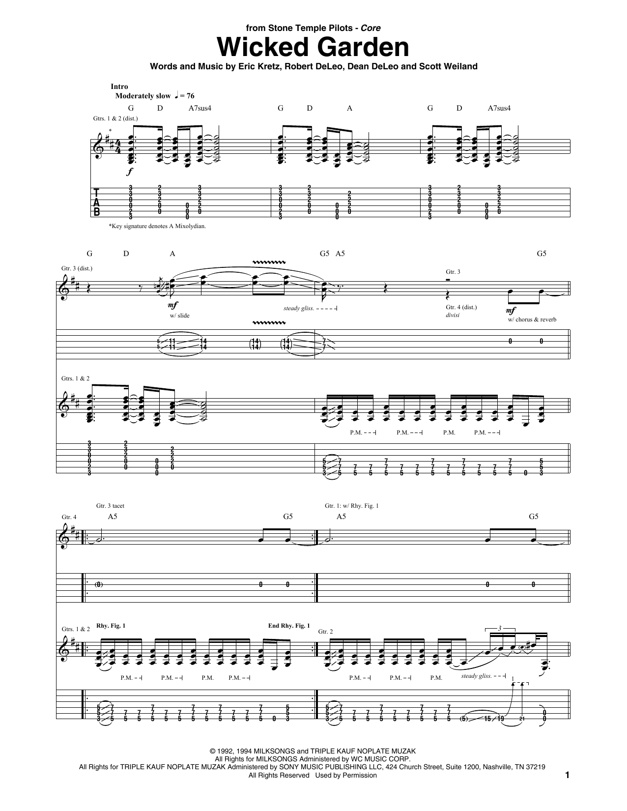 Stone Temple Pilots Wicked Garden sheet music notes and chords arranged for Guitar Tab