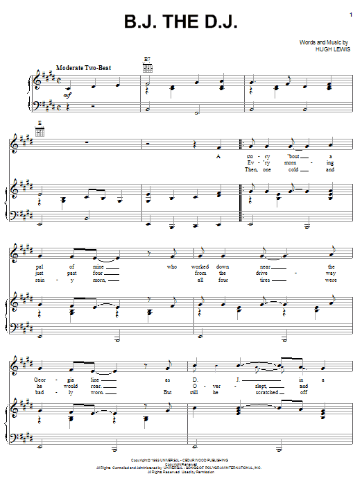 Stonewall Jackson B.J. The D.J. sheet music notes and chords arranged for Piano, Vocal & Guitar Chords (Right-Hand Melody)