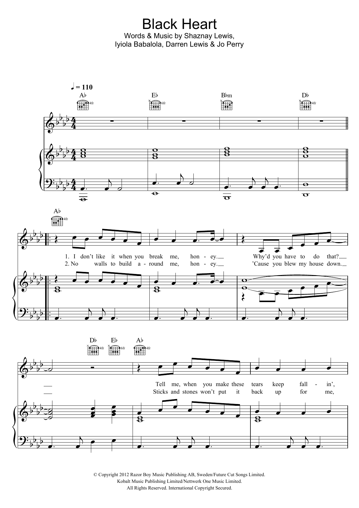 Stooshe Black Heart sheet music notes and chords arranged for Piano Chords/Lyrics