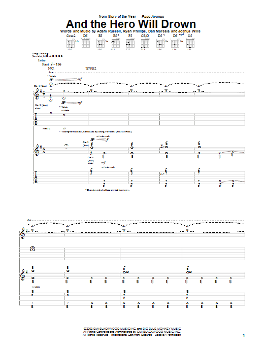 Story Of The Year And The Hero Will Drown sheet music notes and chords arranged for Guitar Tab