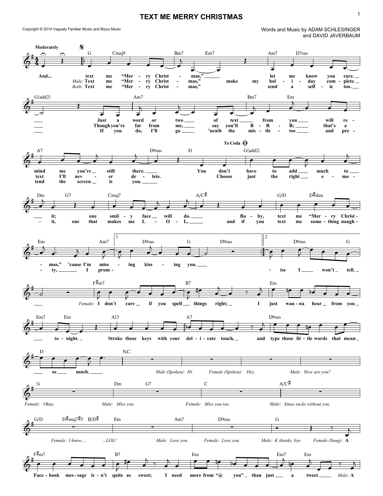 Straight No Chaser Text Me Merry Christmas (feat. Kristen Bell) sheet music notes and chords arranged for Lead Sheet / Fake Book
