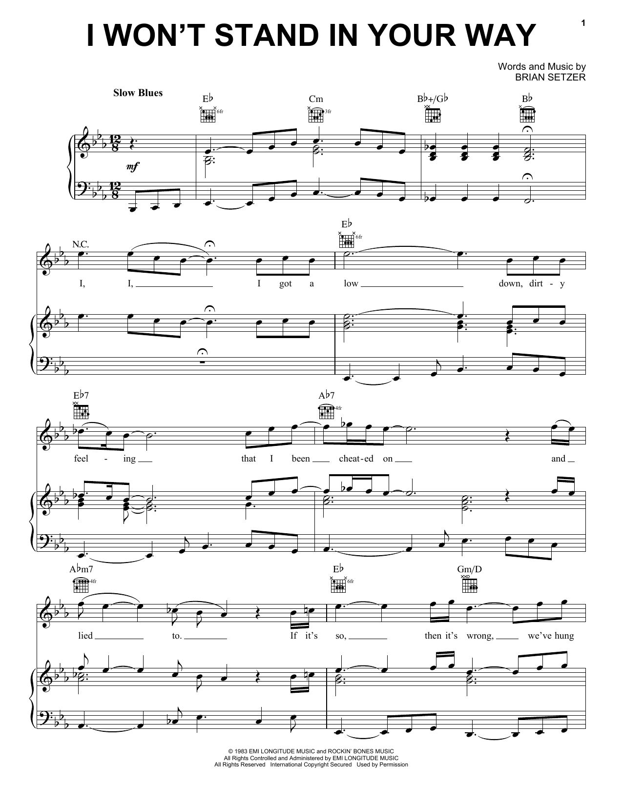 Stray Cats I Won't Stand In Your Way sheet music notes and chords arranged for Piano, Vocal & Guitar Chords (Right-Hand Melody)