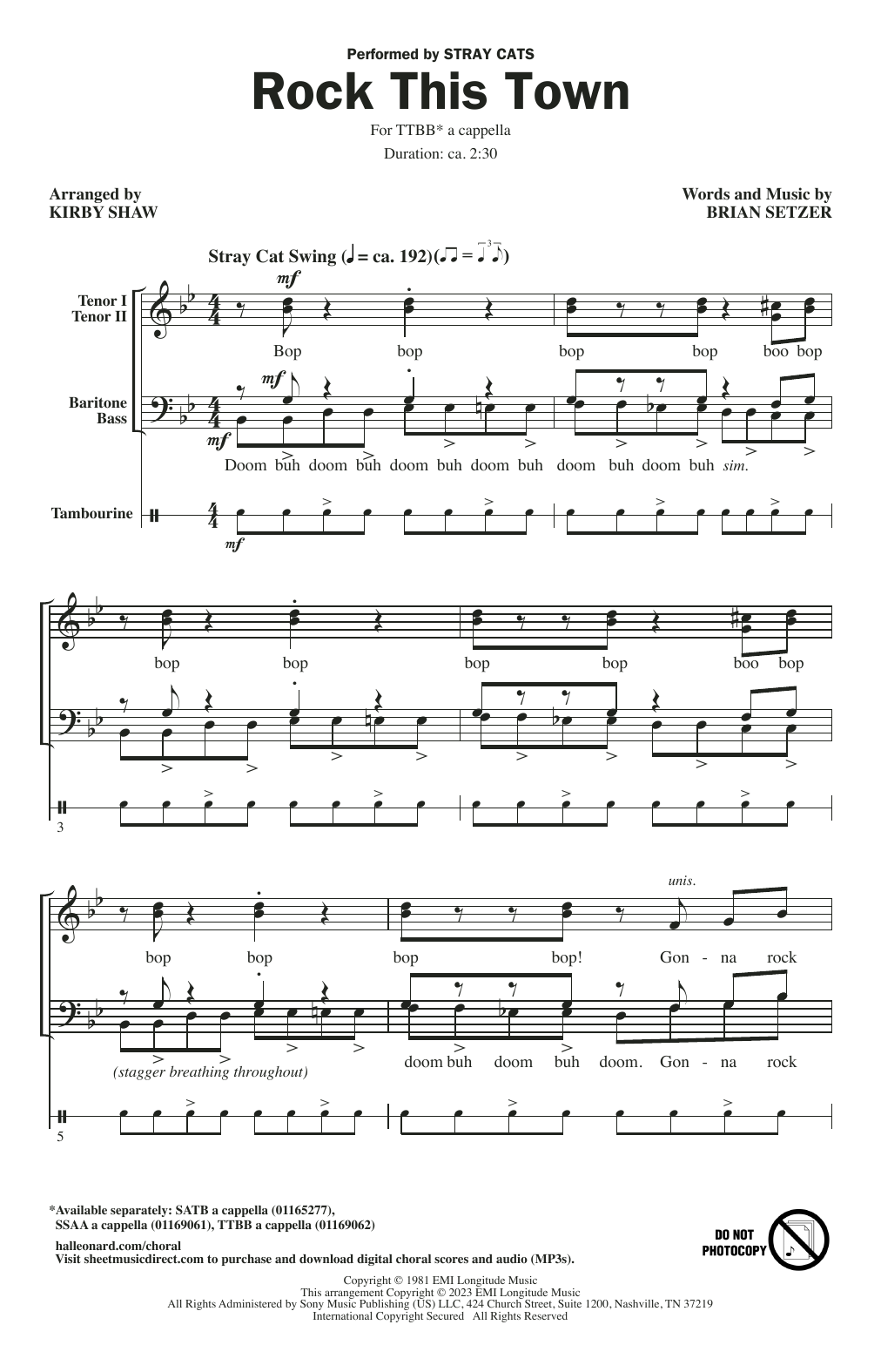 Stray Cats Rock This Town (arr. Kirby Shaw) sheet music notes and chords arranged for TTBB Choir