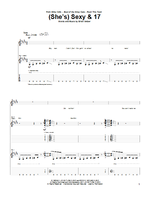 Stray Cats (She's) Sexy And 17 sheet music notes and chords arranged for Guitar Tab