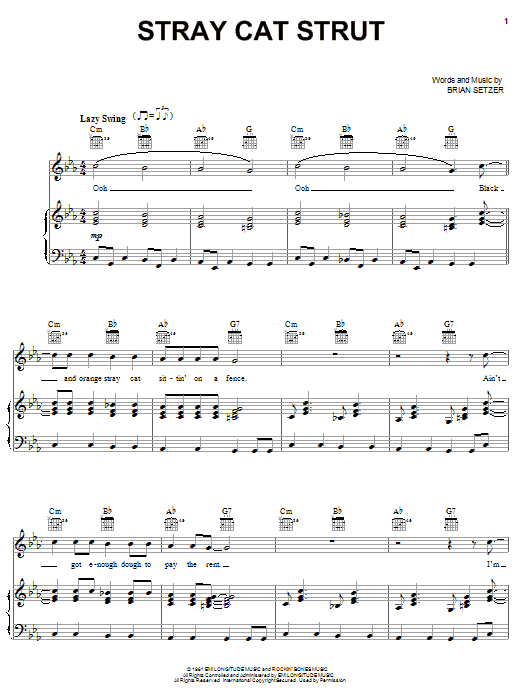 Stray Cats Stray Cat Strut sheet music notes and chords arranged for Piano, Vocal & Guitar Chords (Right-Hand Melody)