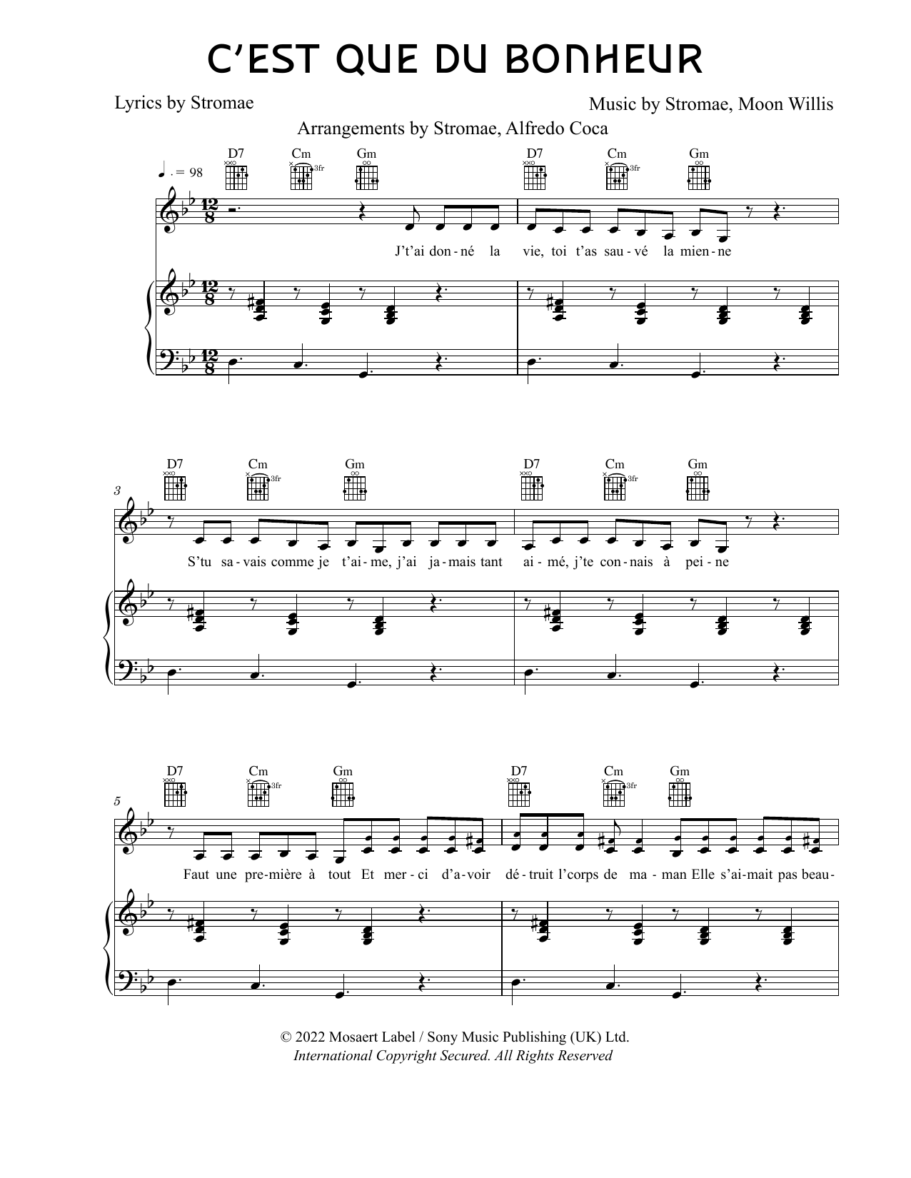 Stromae and Moon Willis C'est Que Du Bonheur sheet music notes and chords arranged for Piano, Vocal & Guitar Chords