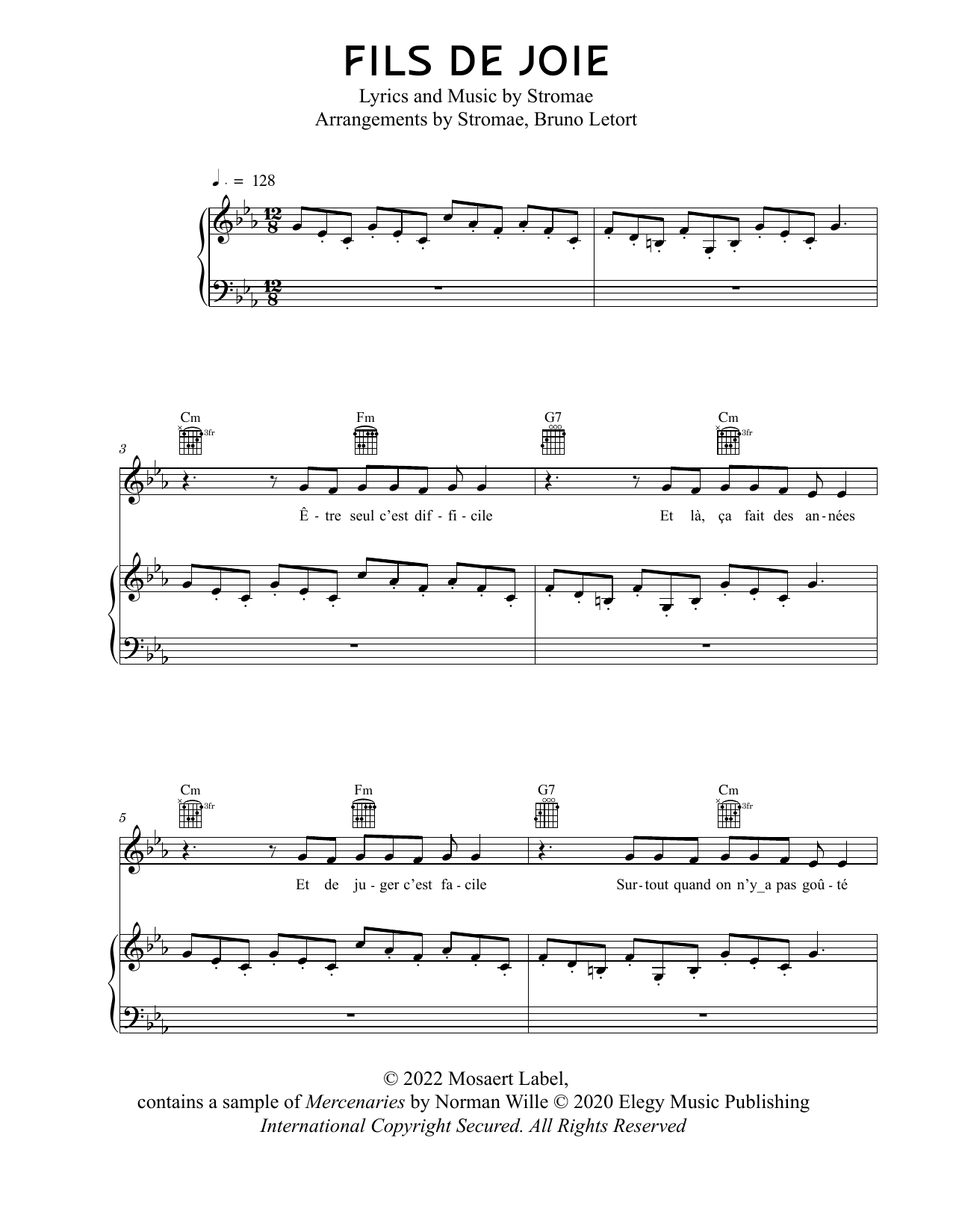 Stromae Fils De Joie sheet music notes and chords arranged for Piano, Vocal & Guitar Chords