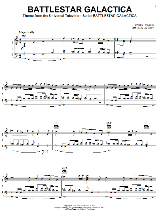 Stu Phillips Battlestar Galactica sheet music notes and chords arranged for Piano Solo