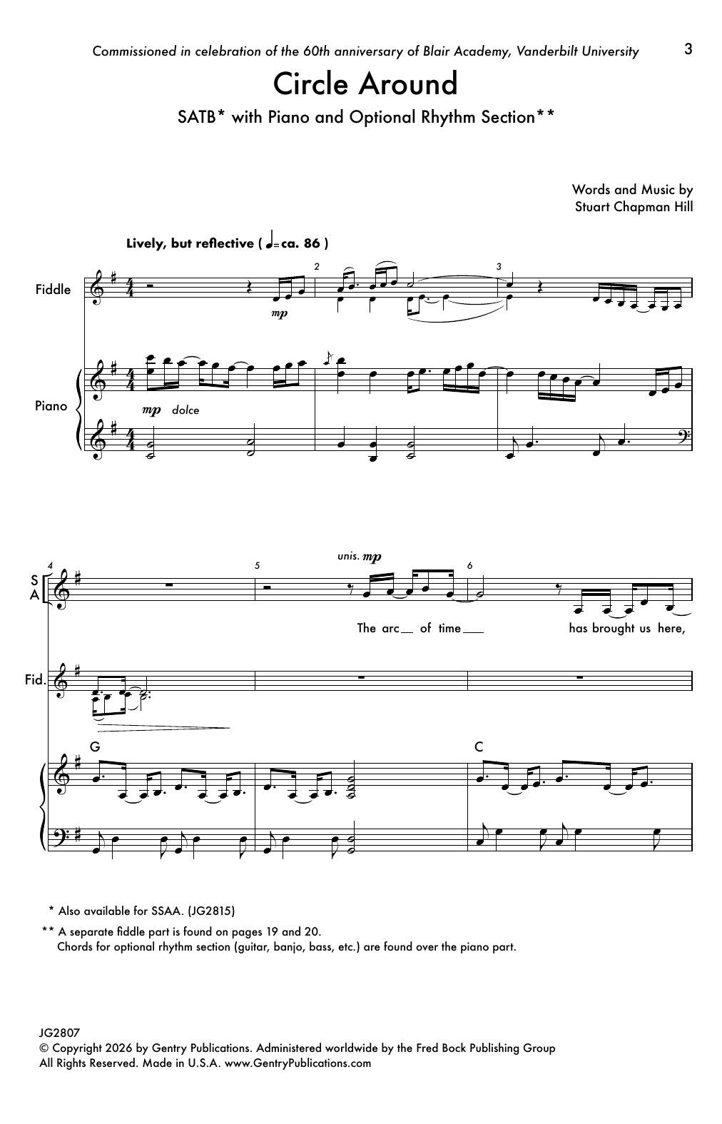 Stuart Chapman Hill Circle Around sheet music notes and chords arranged for SSA Choir