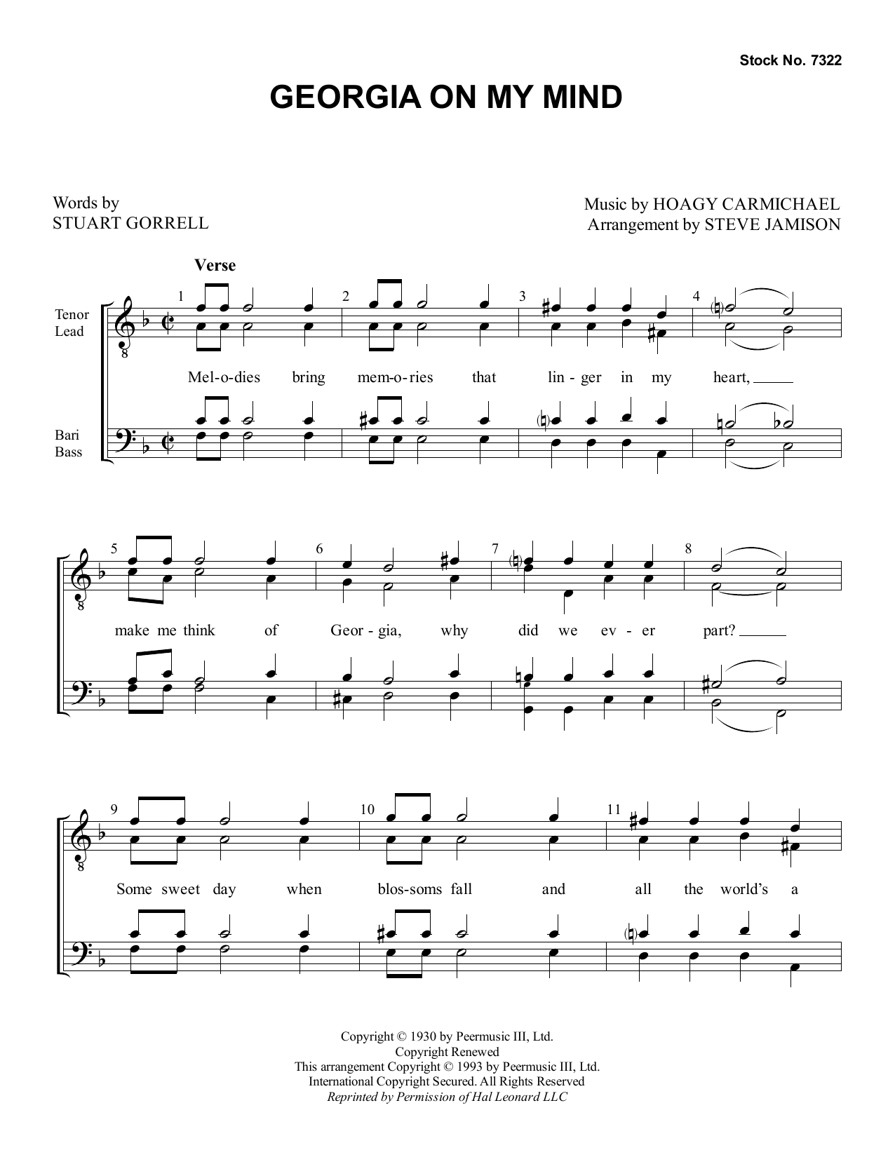 Stuart Gorrell and Hoagy Carmichael Georgia on My Mind (arr. Steve Jamison) sheet music notes and chords arranged for SATB Choir