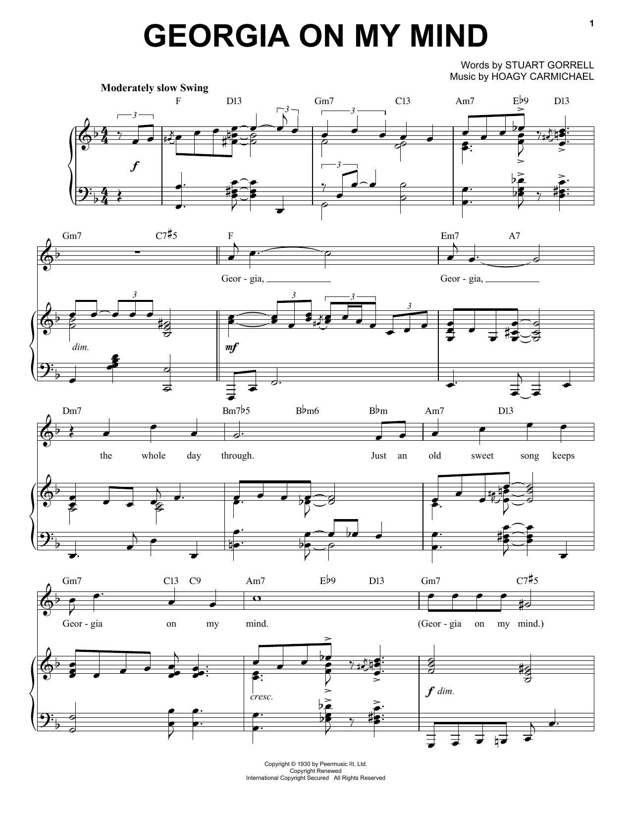 Stuart Gorrell and Hoagy Carmichael Georgia On My Mind [Jazz version] (arr. Brent Edstrom) sheet music notes and chords arranged for Piano & Vocal