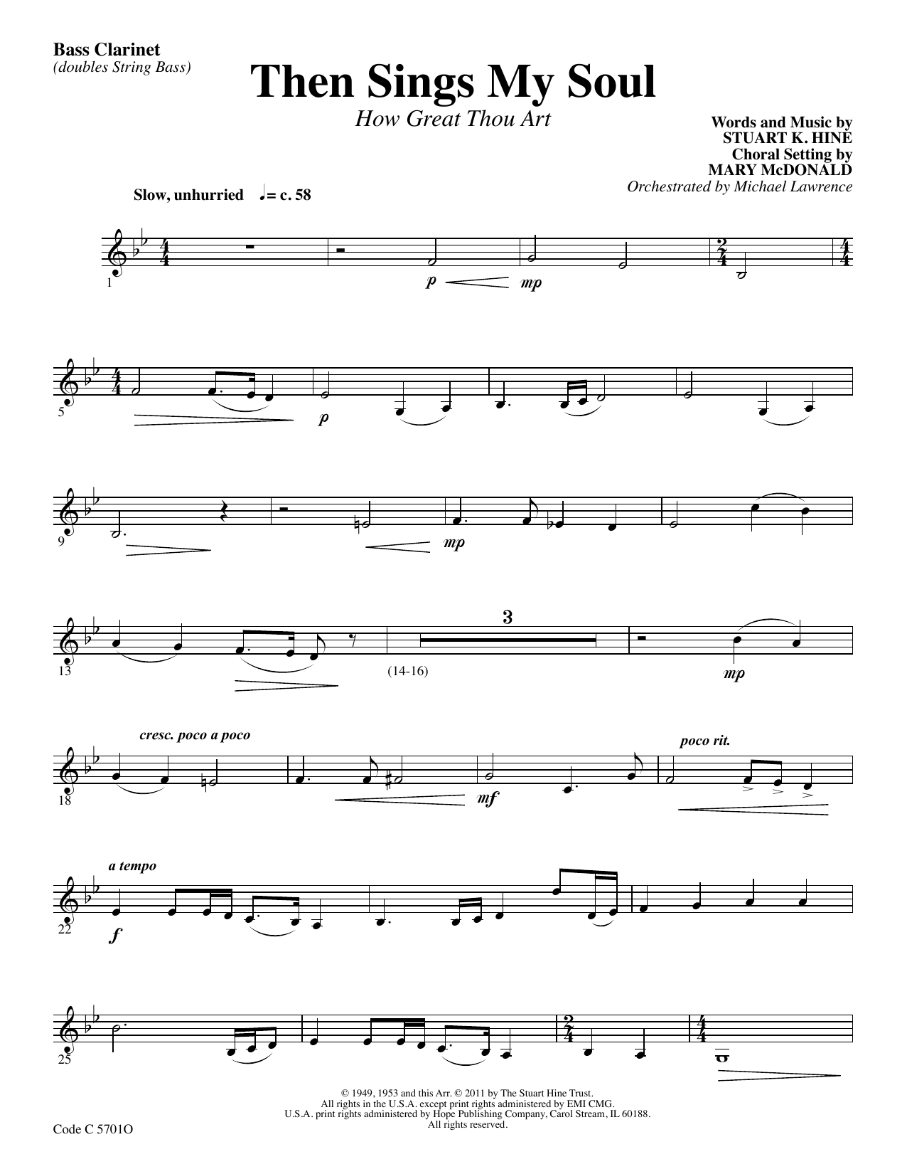 Stuart K. Hine Then Sings My Soul (How Great Thou Art) - Bass Clarinet sheet music notes and chords arranged for Choir Instrumental Pak
