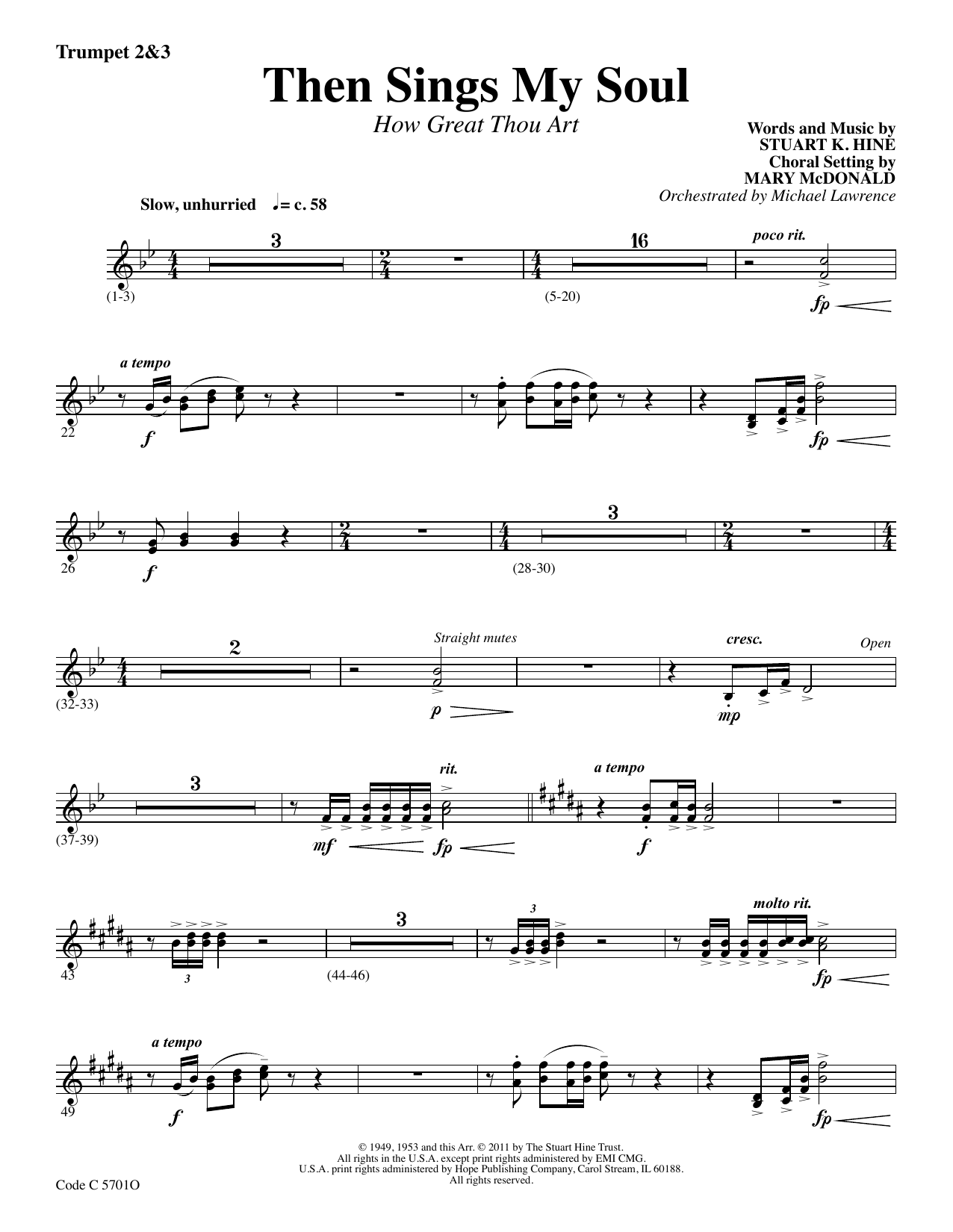 Stuart K. Hine Then Sings My Soul (How Great Thou Art) - Bb Trumpet 2,3 sheet music notes and chords arranged for Choir Instrumental Pak