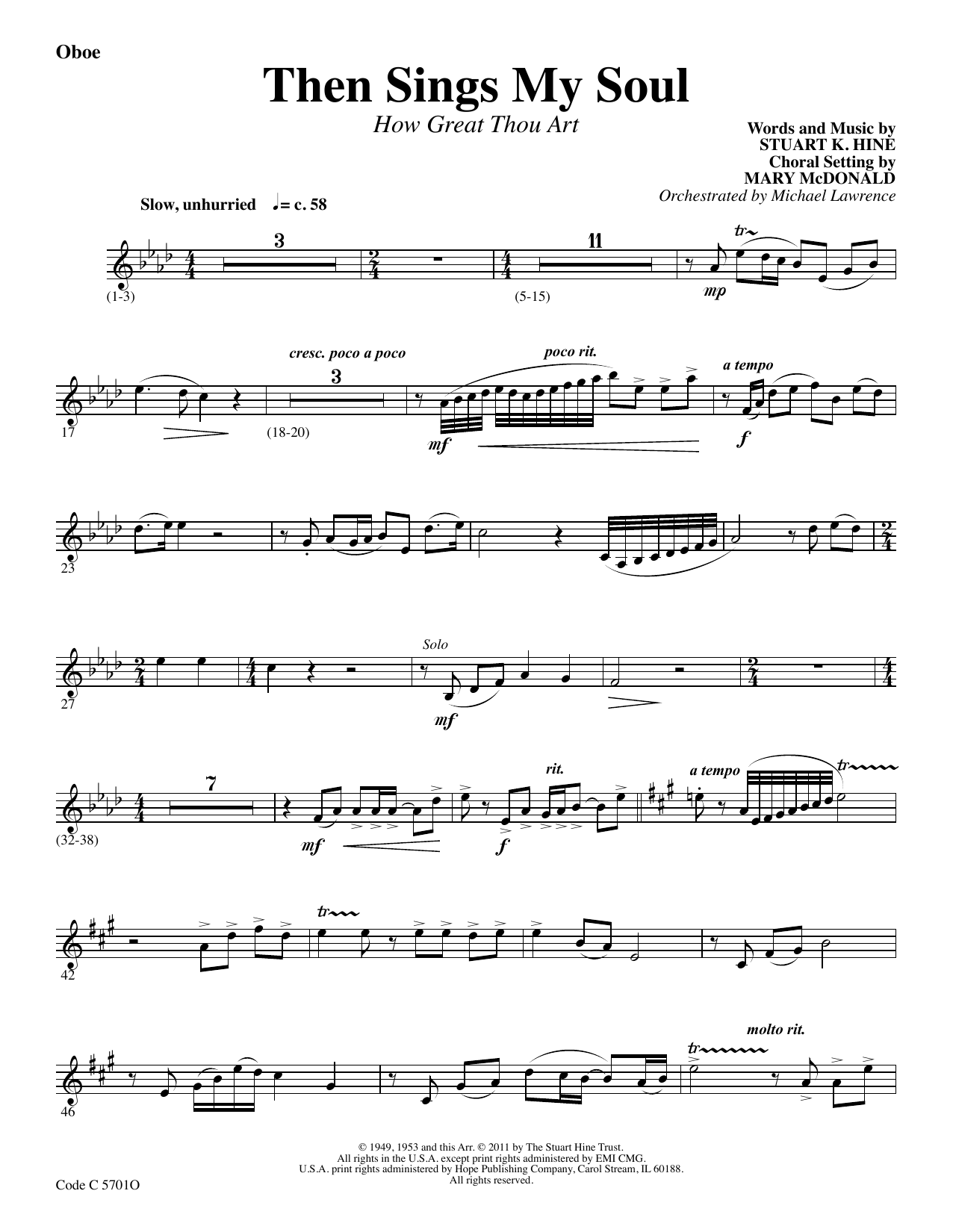 Stuart K. Hine Then Sings My Soul (How Great Thou Art) - Oboe sheet music notes and chords arranged for Choir Instrumental Pak
