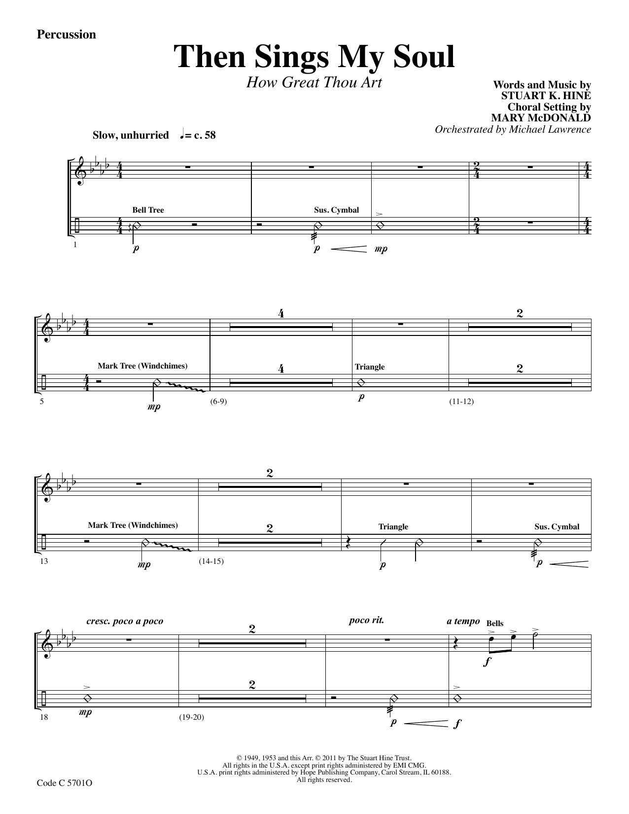 Stuart K. Hine Then Sings My Soul (How Great Thou Art) - Percussion sheet music notes and chords arranged for Choir Instrumental Pak