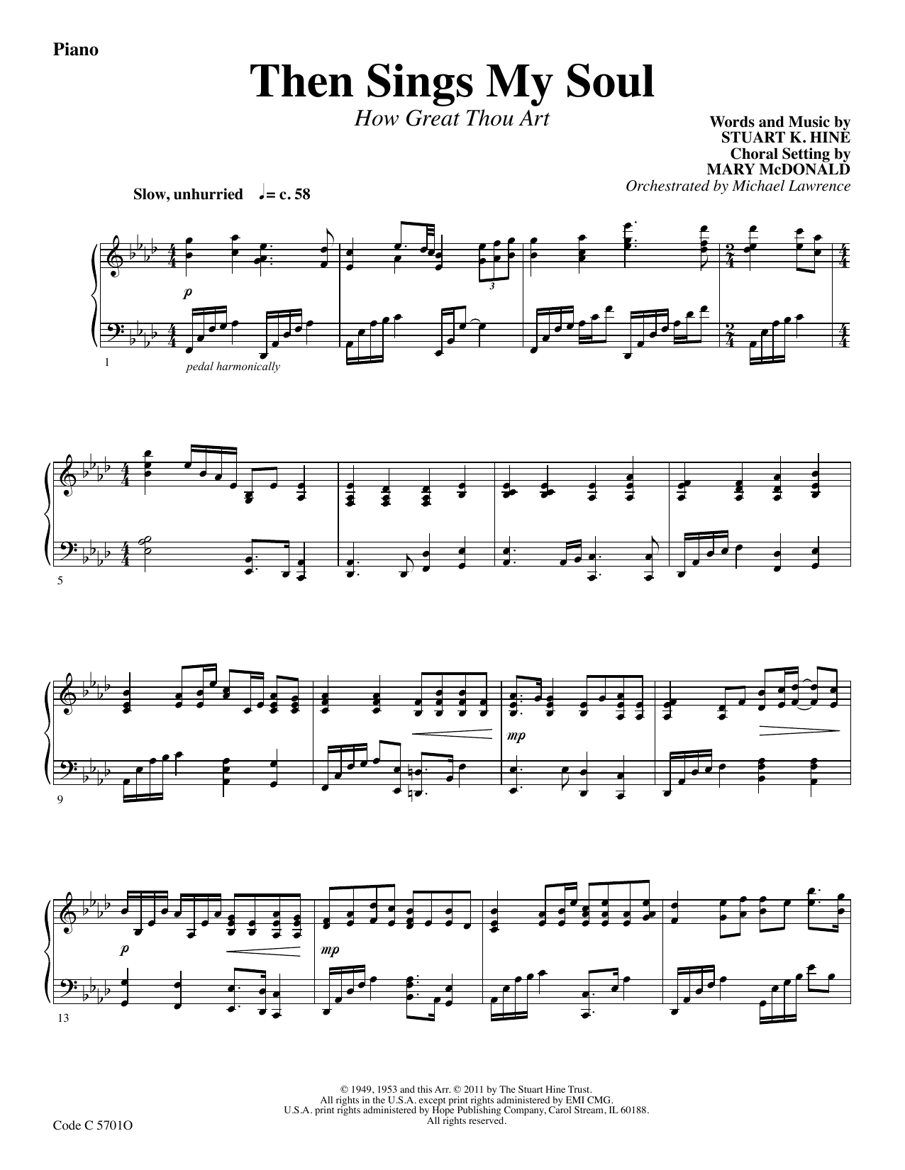 Stuart K. Hine Then Sings My Soul (How Great Thou Art) - Piano sheet music notes and chords arranged for Choir Instrumental Pak