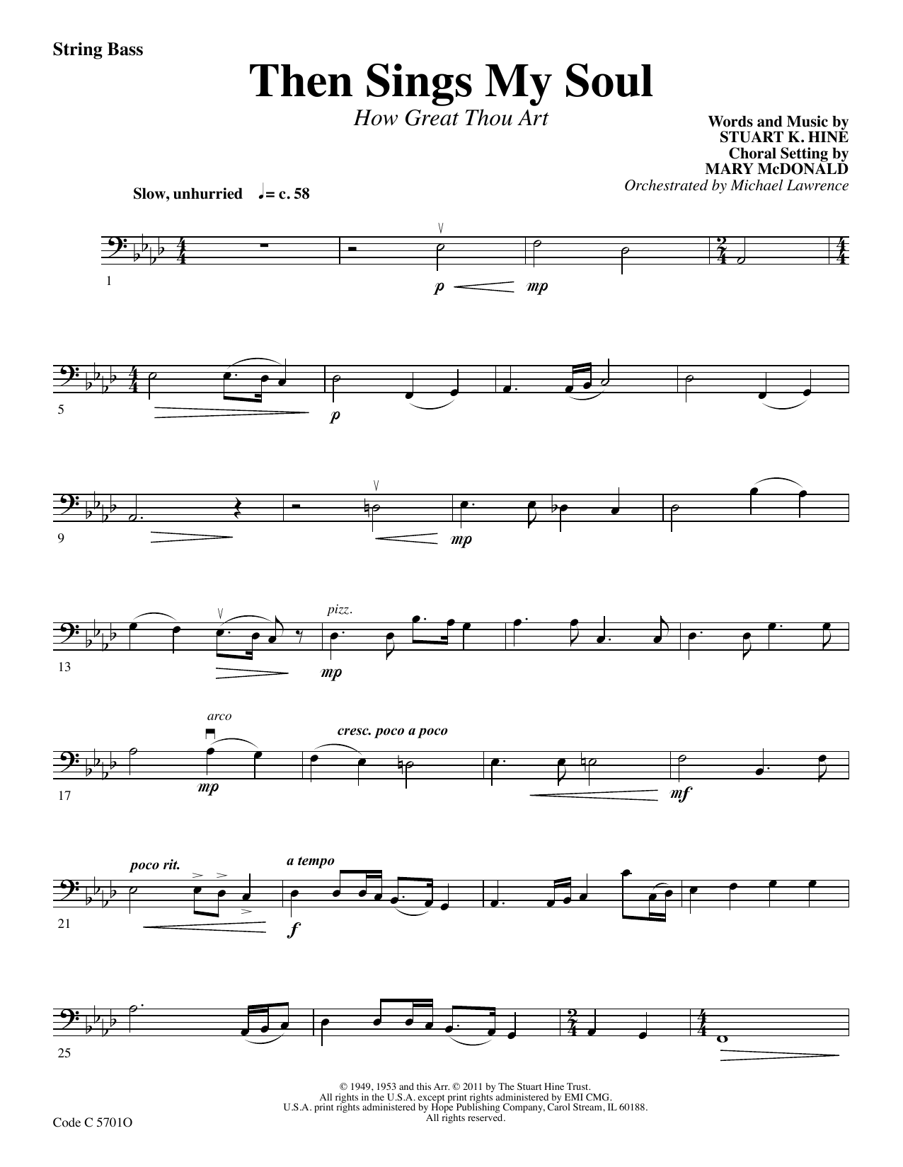 Stuart K. Hine Then Sings My Soul (How Great Thou Art) - String Bass sheet music notes and chords arranged for Choir Instrumental Pak