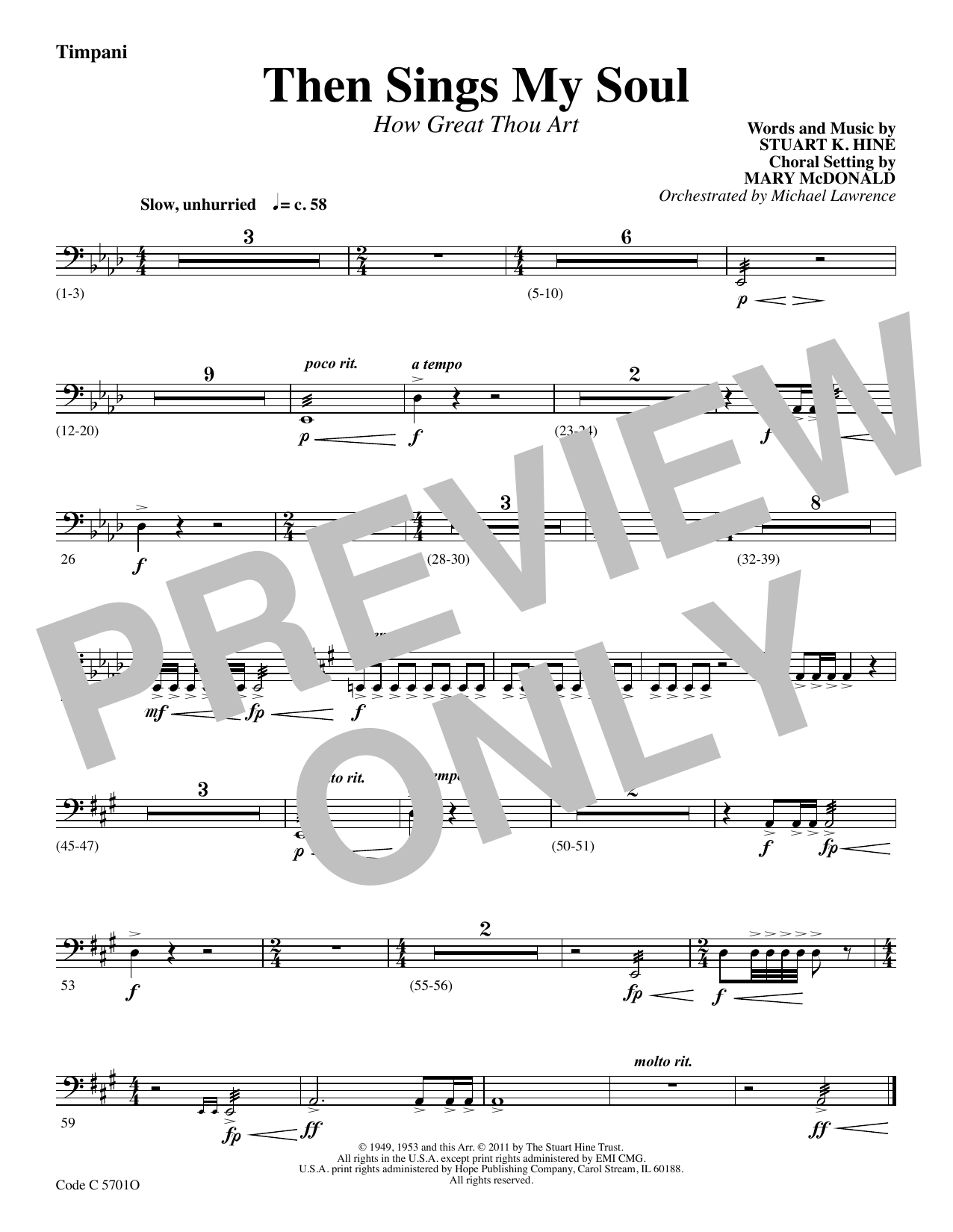 Stuart K. Hine Then Sings My Soul (How Great Thou Art) - Timpani sheet music notes and chords arranged for Choir Instrumental Pak