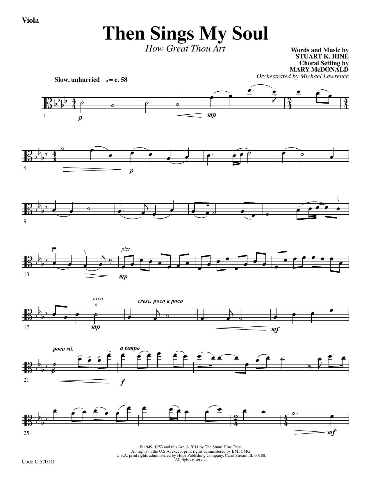 Stuart K. Hine Then Sings My Soul (How Great Thou Art) - Viola sheet music notes and chords arranged for Choir Instrumental Pak