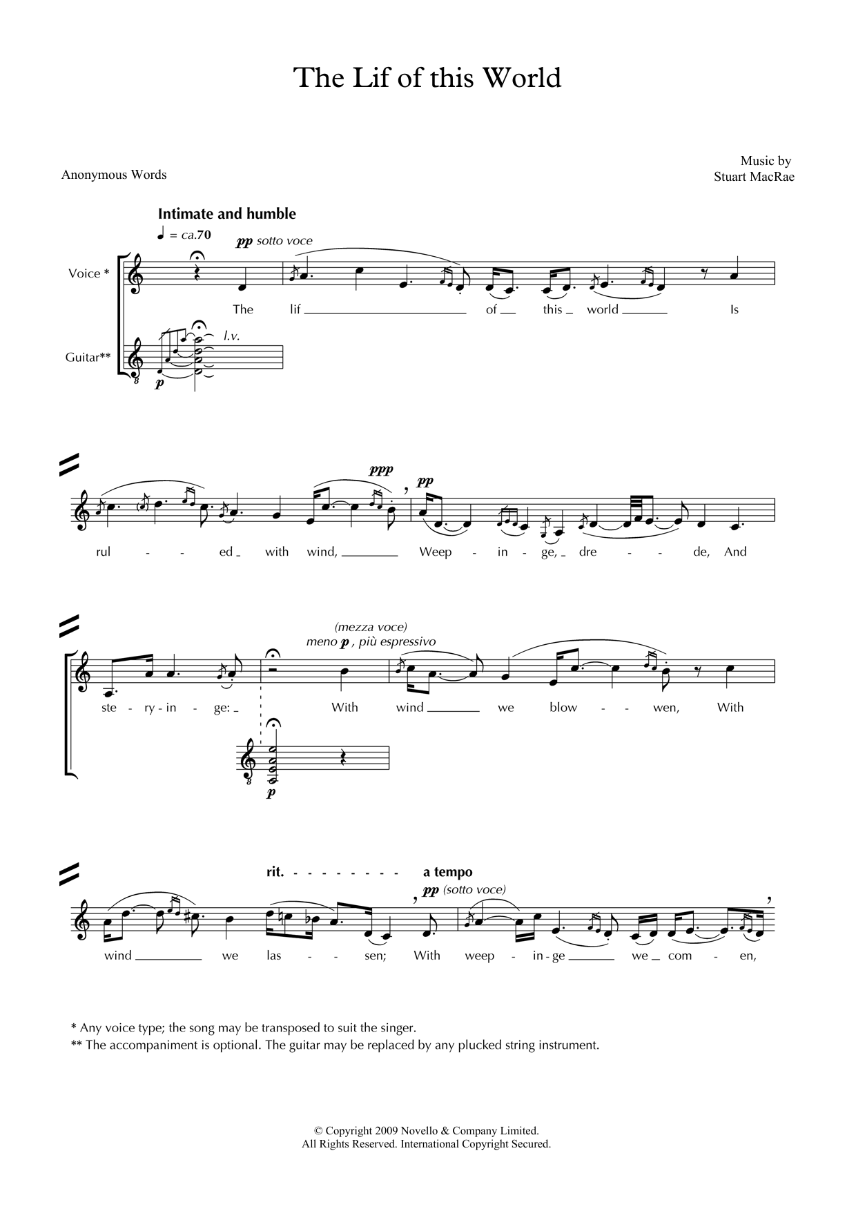 Stuart MacRae The Lif of this World (for voice & guitar) sheet music notes and chords arranged for Piano & Vocal