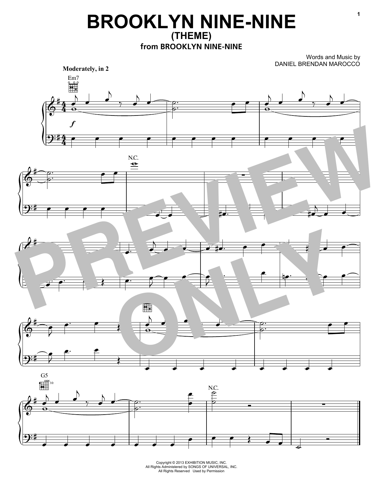 Stuart Petty Brooklyn Nine-Nine (Theme) sheet music notes and chords arranged for Piano Solo