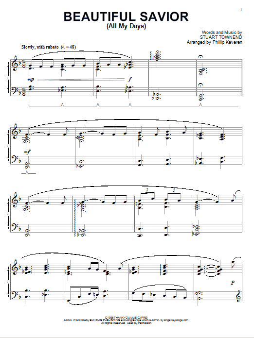 Stuart Townend Beautiful Savior (All My Days) [Jazz version] (arr. Phillip Keveren) sheet music notes and chords arranged for Piano Solo