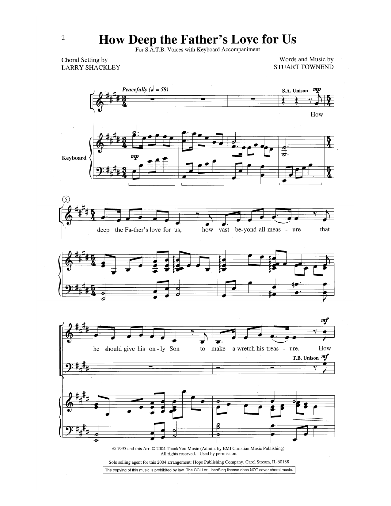Stuart Townend How Deep the Father's Love for Us (arr. Larry Shackley) sheet music notes and chords arranged for SATB Choir