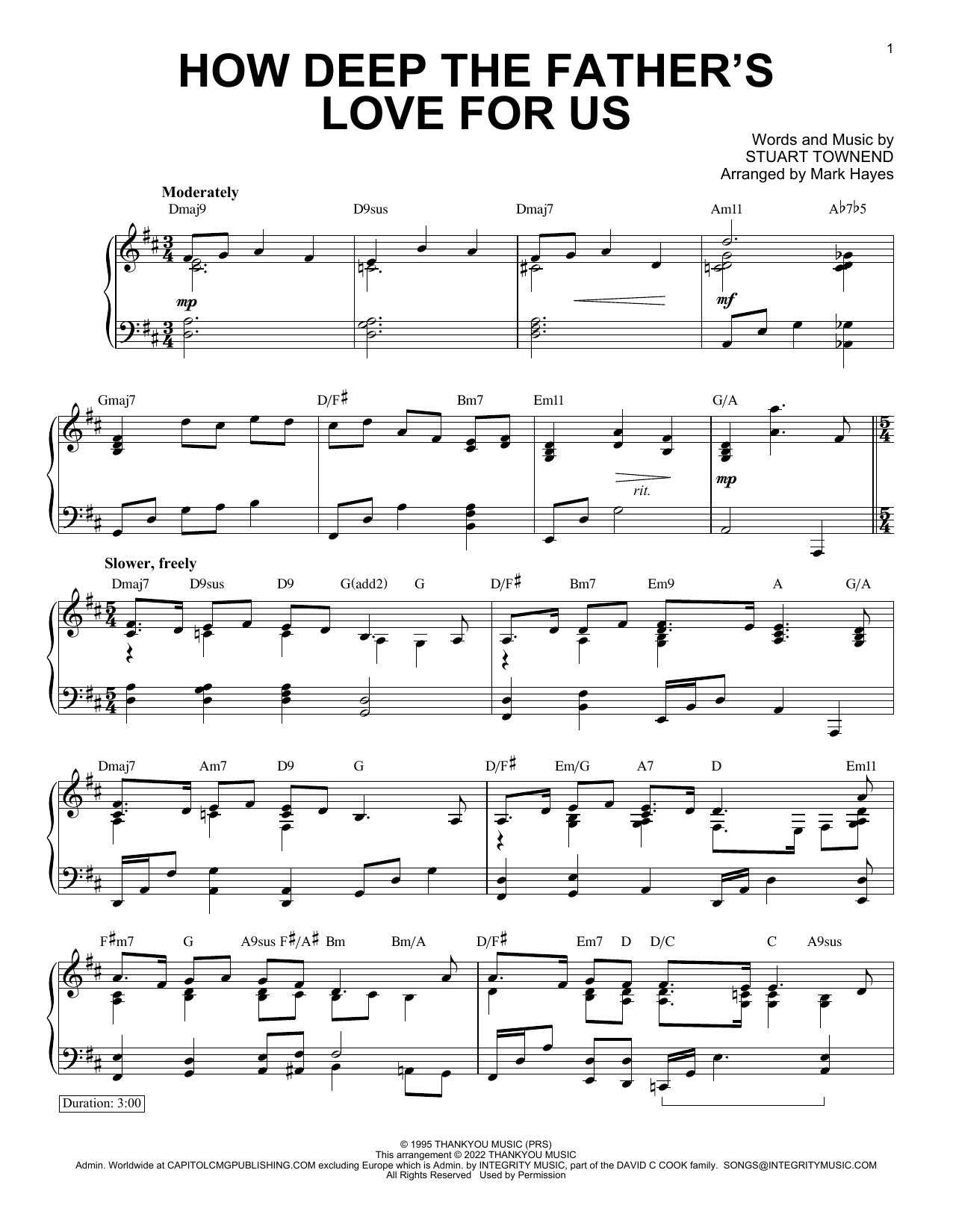 Stuart Townend How Deep The Father's Love For Us (arr. Mark Hayes) sheet music notes and chords arranged for Piano Solo