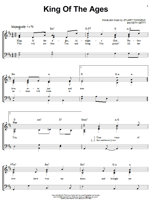 Stuart Townend King Of The Ages sheet music notes and chords arranged for Piano, Vocal & Guitar Chords (Right-Hand Melody)