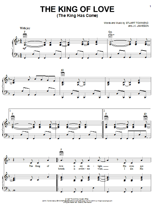 Stuart Townend The King Of Love (The King Has Come) sheet music notes and chords arranged for Piano, Vocal & Guitar Chords (Right-Hand Melody)