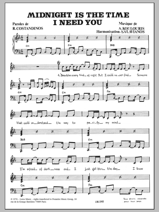 Stylianos Vlavianos Midnight Is The Time I Need You sheet music notes and chords arranged for Piano & Vocal
