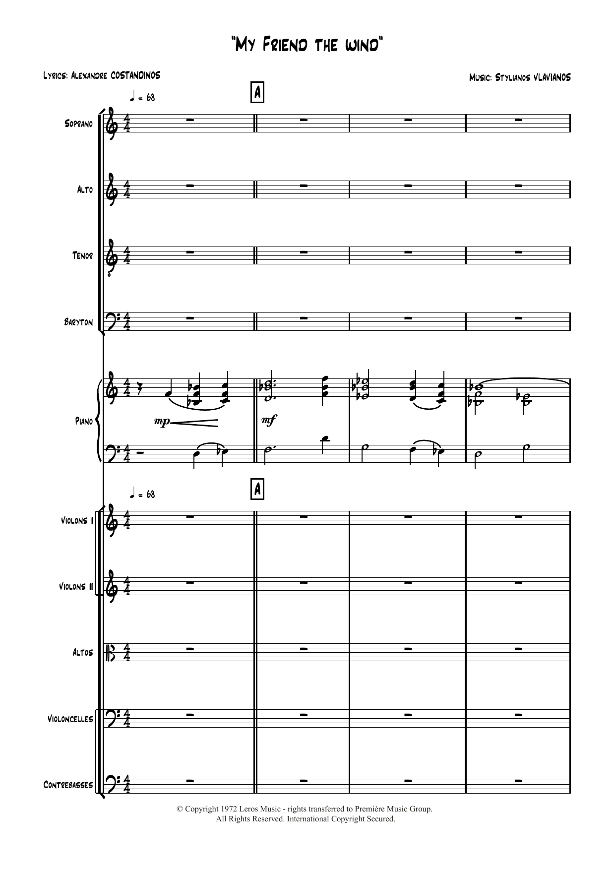 Stylianos Vlavianos My Friend The Wind sheet music notes and chords arranged for Piano & Vocal