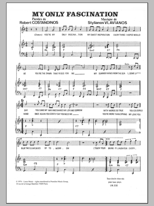 Stylianos Vlavianos My Only Fascination sheet music notes and chords arranged for Piano & Vocal