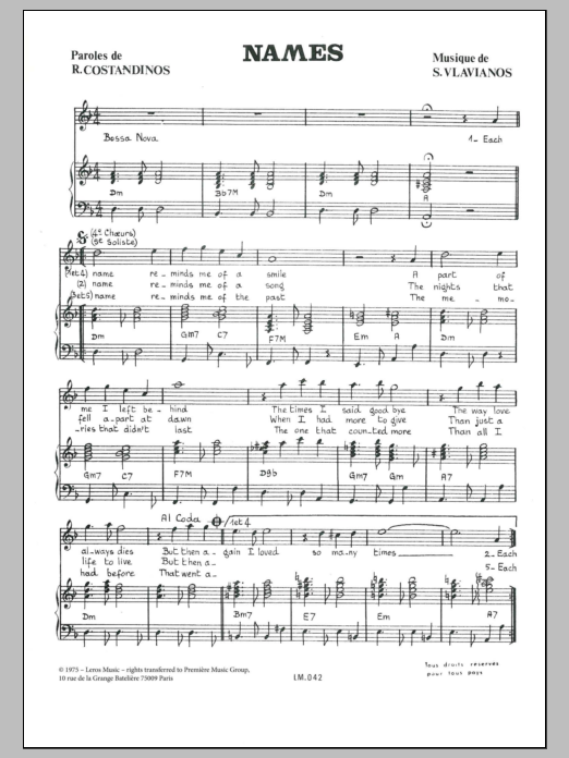 Stylianos Vlavianos Names sheet music notes and chords arranged for Piano & Vocal