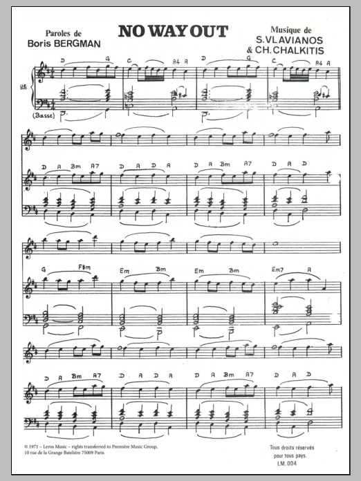 Stylianos Vlavianos No Way Out sheet music notes and chords arranged for Piano & Vocal