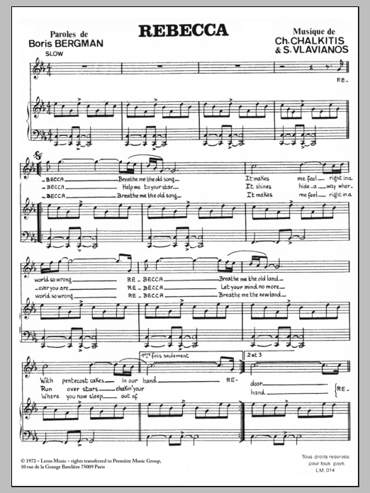 Stylianos Vlavianos Rebecca sheet music notes and chords arranged for Piano & Vocal