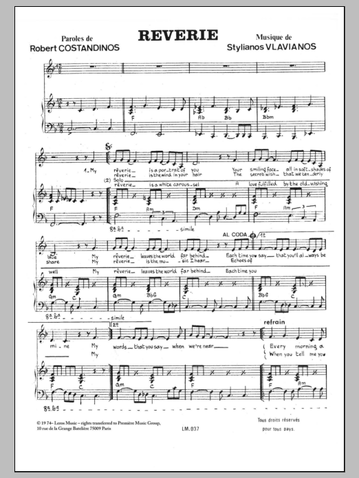 Stylianos Vlavianos Reverie sheet music notes and chords arranged for Piano & Vocal